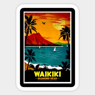 Waikiki Hawaii Diamond Head Tourism Advertising Print Sticker